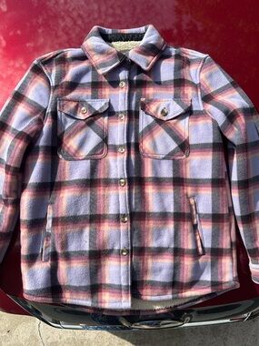 Sage Collective Plush-Lined Plaid Jacket - Lavender & Pink